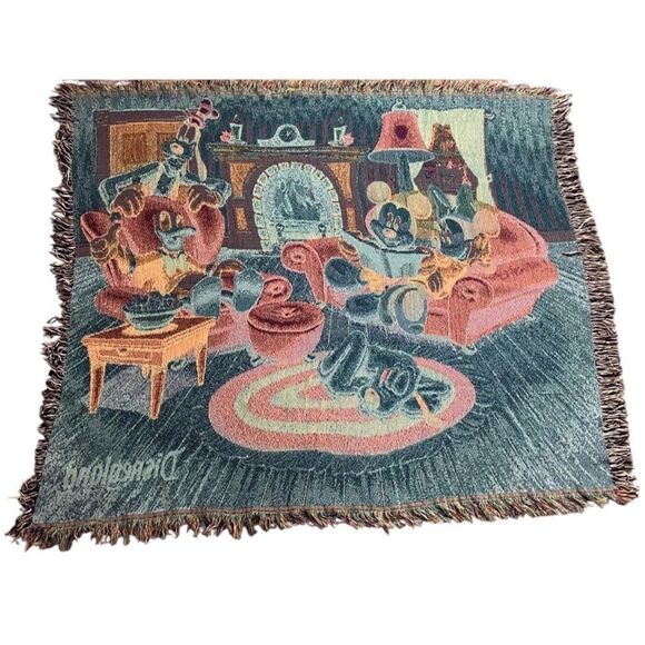 Disney Mickey Mouse Minnie Goofy Donald Duck Tapestry Throw Blanket Disneyland - Picture 2 of 6